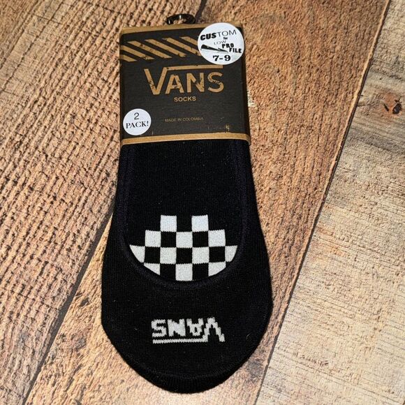 VANS off the wall black checkered no show SOCKS  NEW skater kids 2 Pack Size 7-9 - Picture 1 of 8